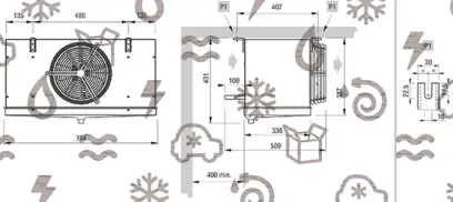 výparník ECO - Luvata GCE251E6, 1.44 kW (dT 8 st., R404) bez odtávání
